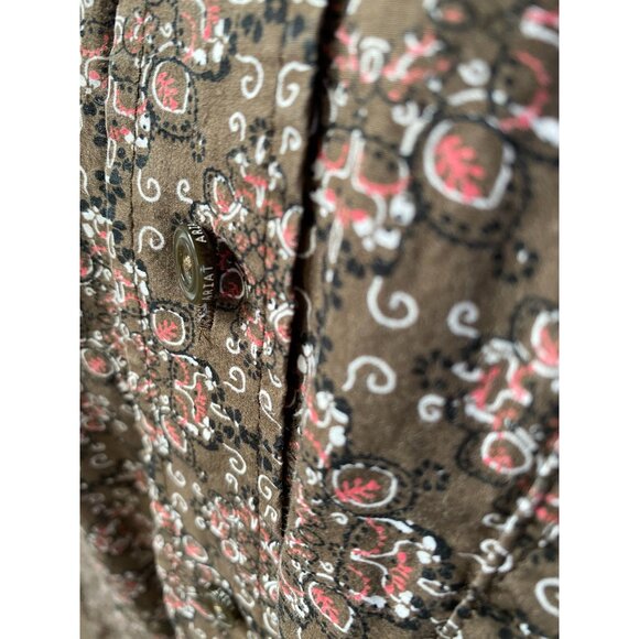 Ariat Mens M Brown & Pink Paisley Long Sleeve Western Pearl Snap Shirt - Picture 3 of 11